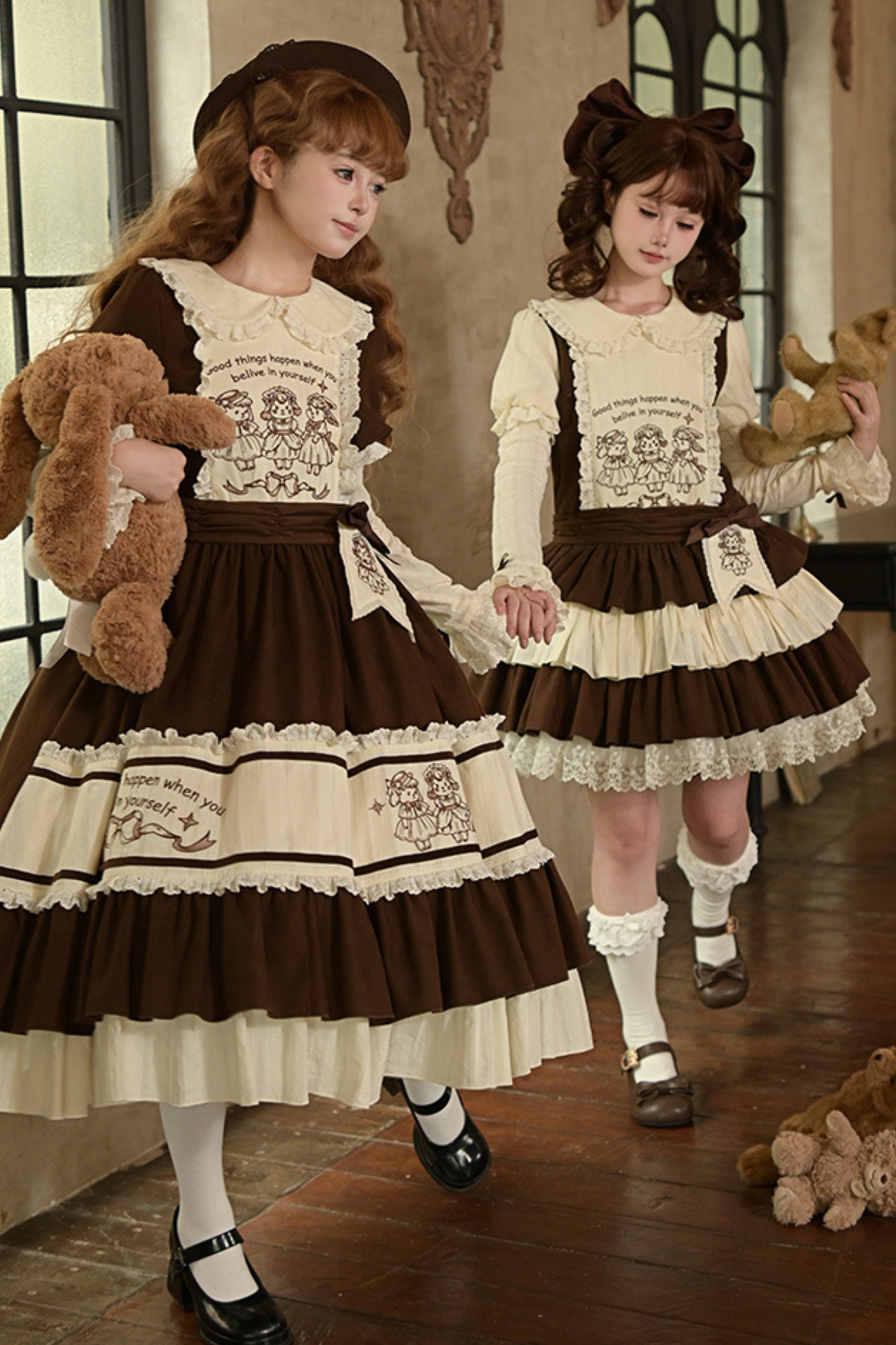 Doll Fairy Tale Lolita Dress + Ribbon Brooch + Belt + 2-way Embroidery Brooch