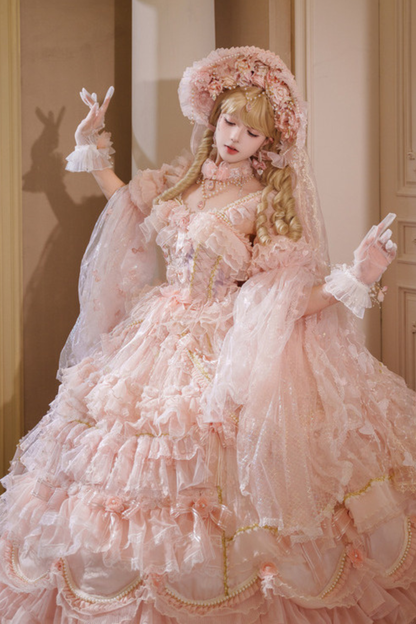 スイートフラワーゴージャスティーパーティーロリータアクセサリーハット+ベール+ネックレス+グローブ+セプター