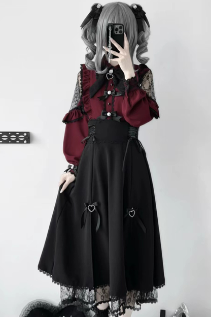 フレンチレーストリムシャツ+ロングスカート