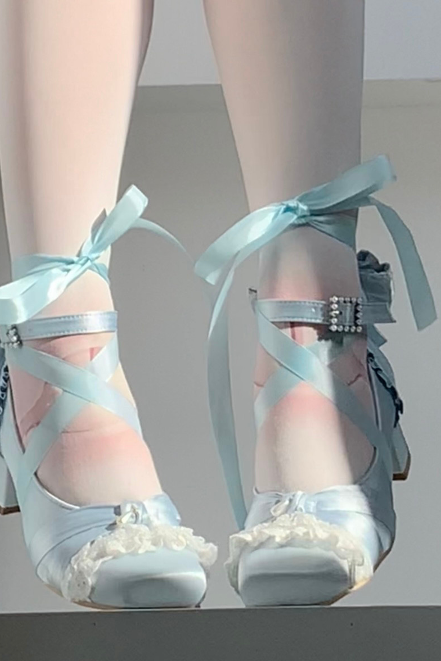 レースアップスクエアトウバレエヒール