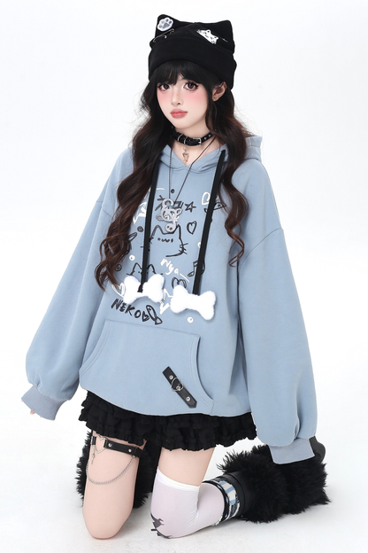 Cat Graffiti Fleece Hoodie