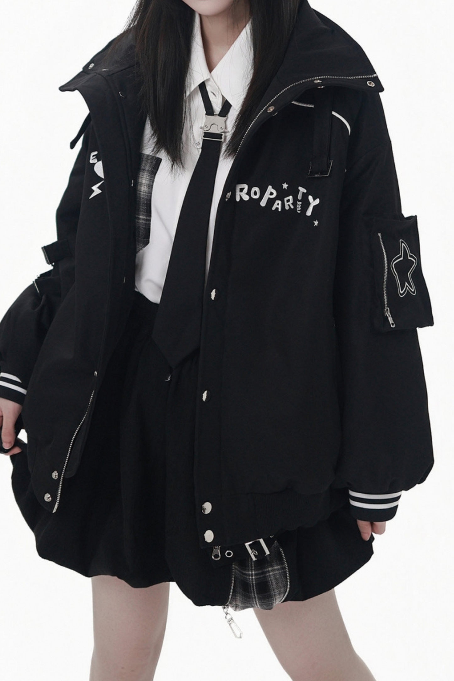 モードダークジャケット+シャツ+ロングスカート+ショートスカート