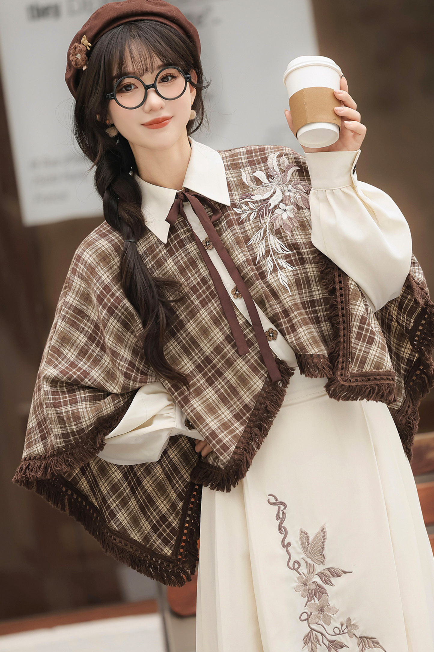 レトロチェックトップス＋スカート