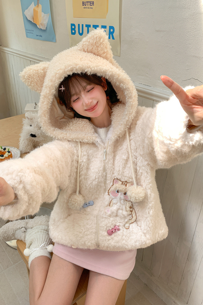 ホワイトファーキャットフードコート