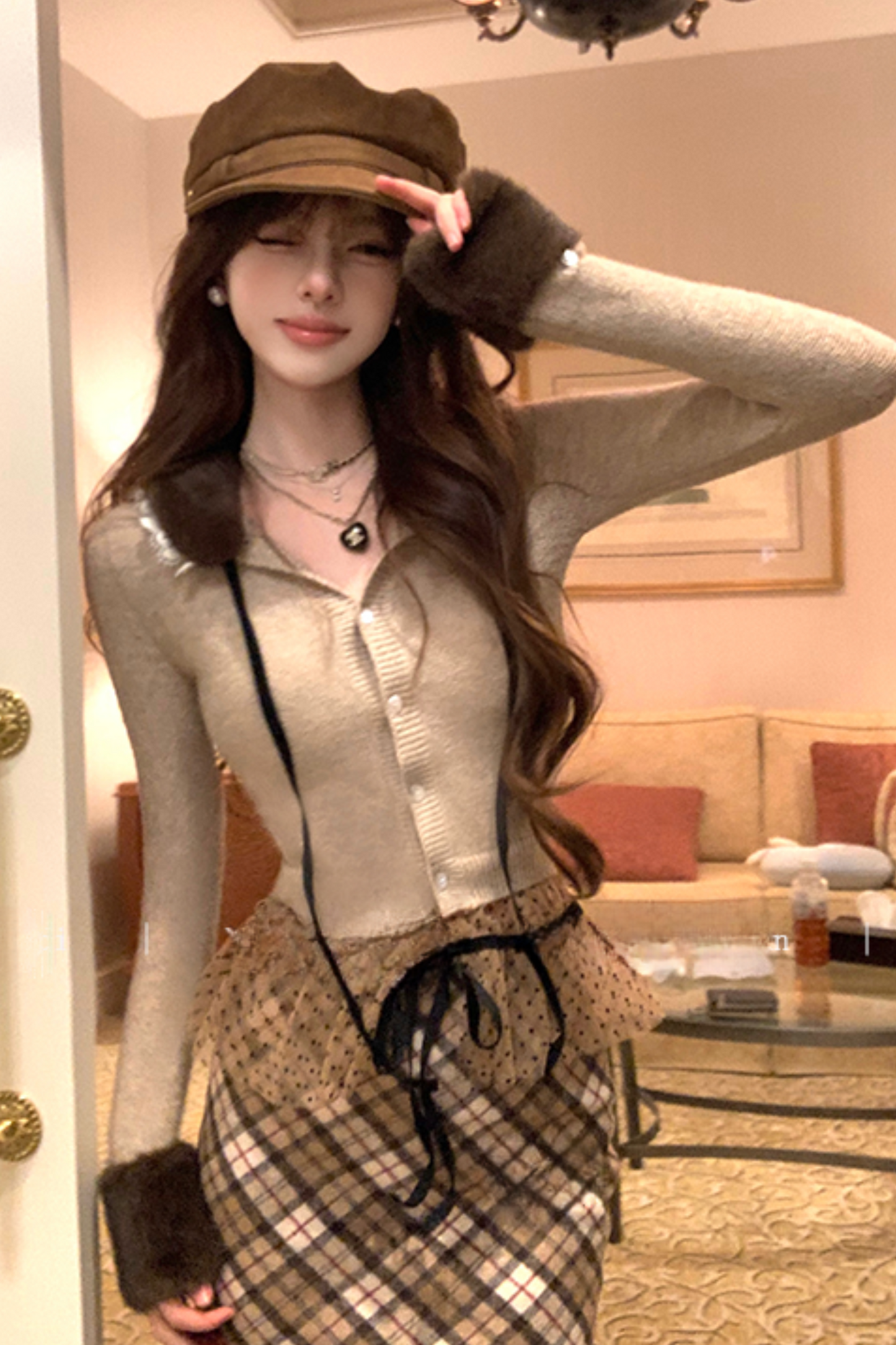 Fur Collar French Sweet Slim Cardigan