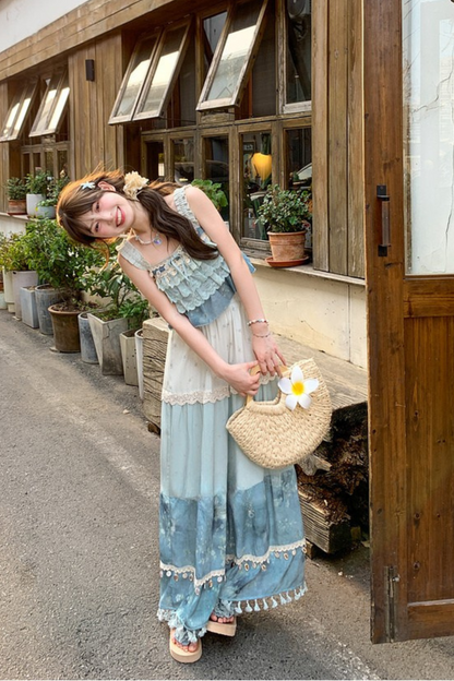 シーブルーデザインワイドパンツ