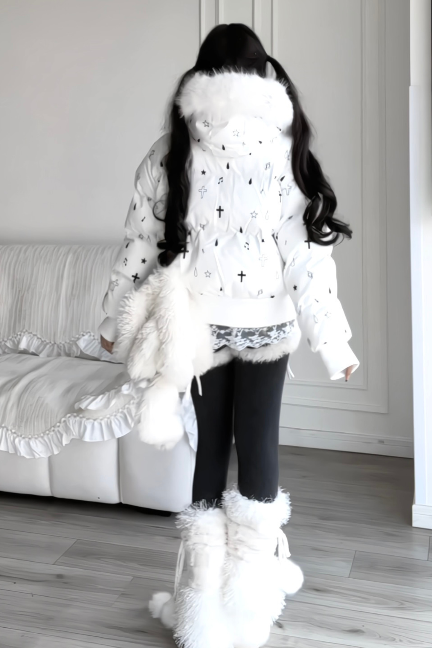 Fur Hood Cloth Design Down Jacket