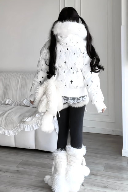 Fur Hood Cloth Design Down Jacket