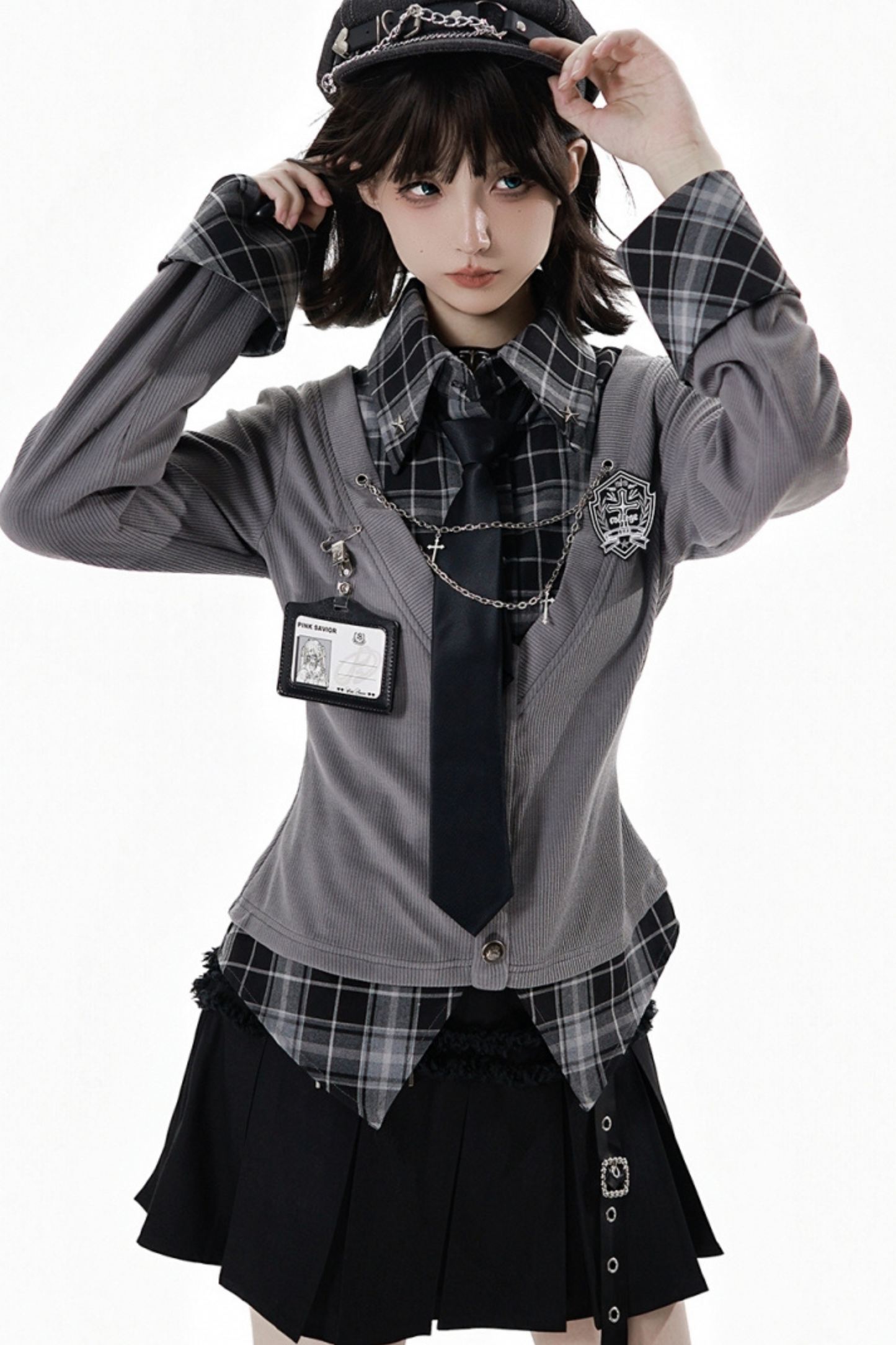 カレッジロールアップシャツ+スカート+ネクタイ