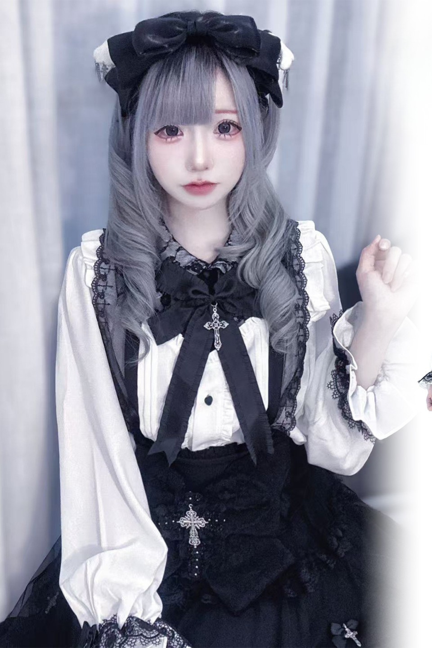 Dark windcloth shirt + skirt + ribbon