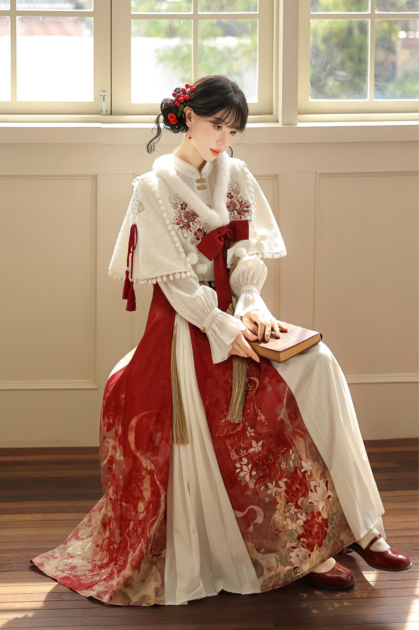 Retro china shawl + top + skirt