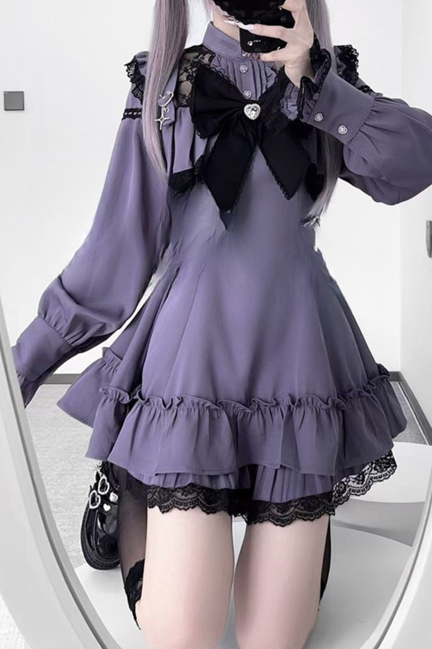 地雷リボンフレアトップス+ショートパンツ