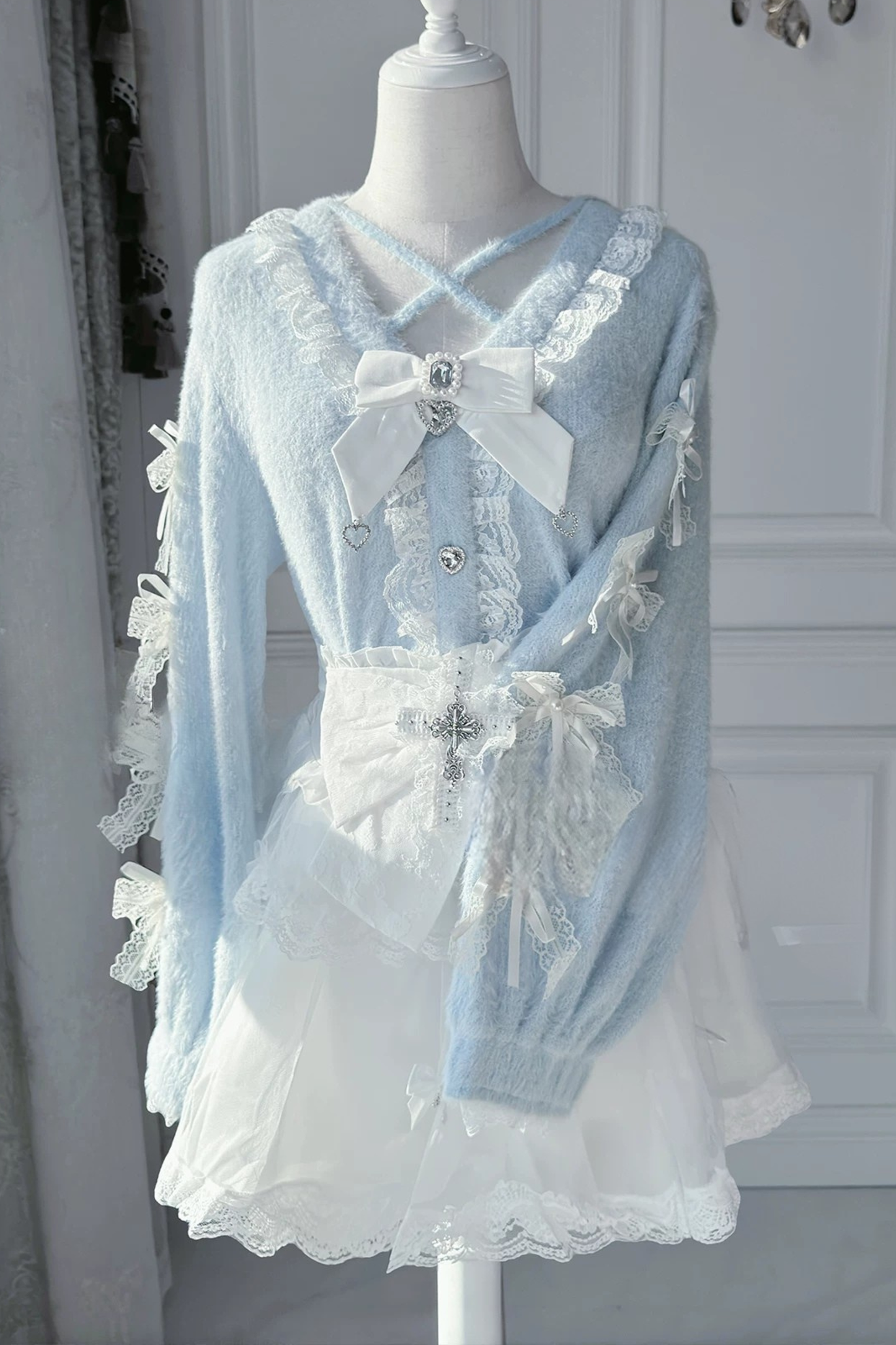 Sweet Ribbon Cardigan + Lace Skirt