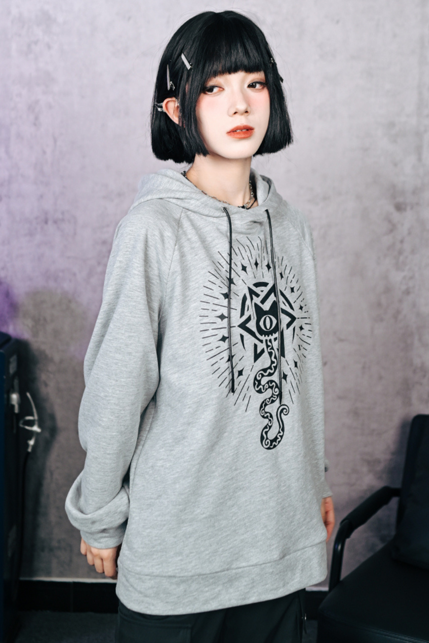 Gray Hooded Trendy Style Casual Top