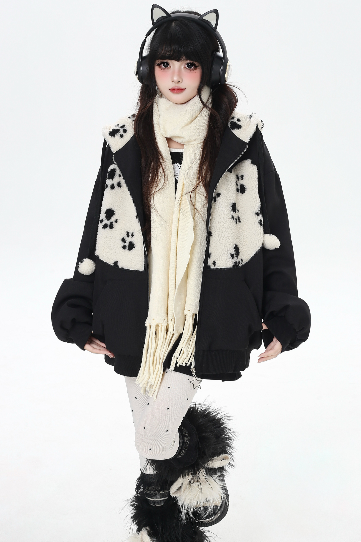 Dark Sweet Cat Ear Fleece Loose Jacket