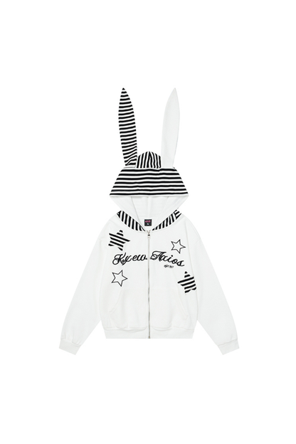 Y2K Rabbit Ear Striped Hooded Hoodie