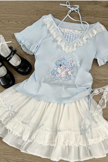 猫スイートブルートップス＆スカート