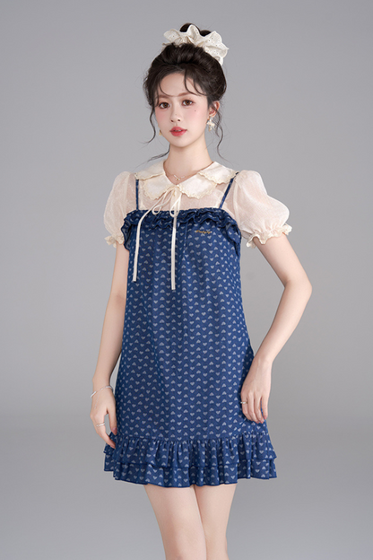 Polka Dot Ruffle Denim Dress + Shirt
