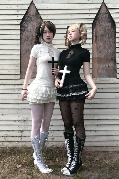 Cross Stitch Gothic Girl Top + Ruffle Pumpkin Pants