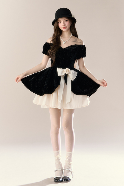 ベルベットフレンチブラックドレス