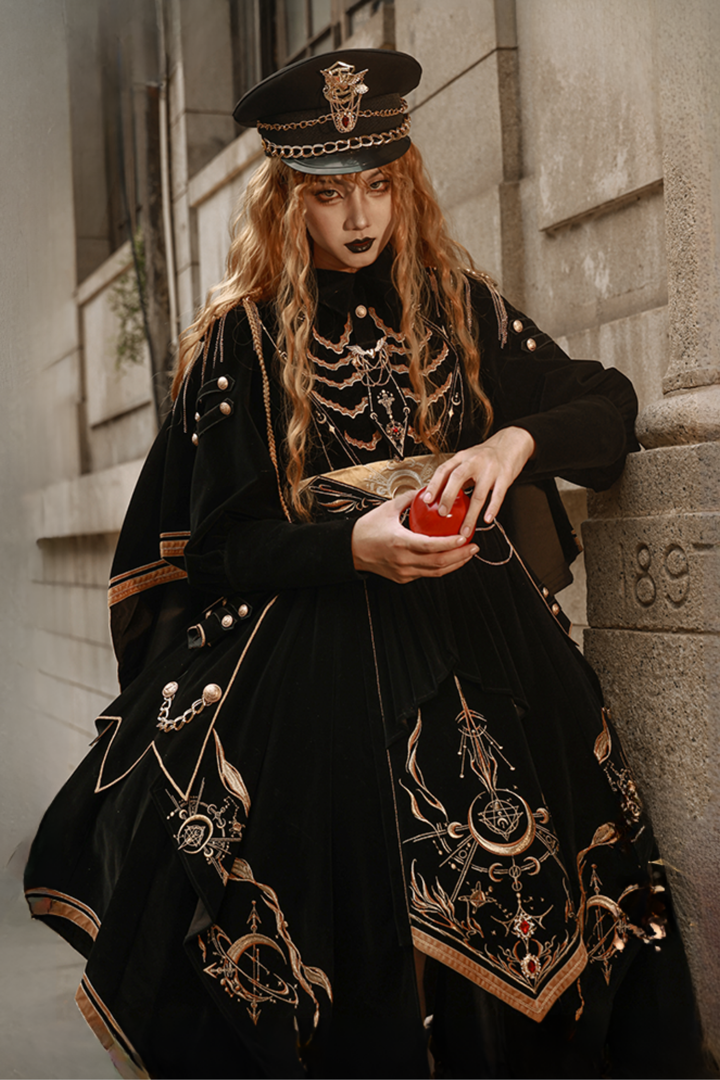 [Deadline for reservations: November 16] Holy army black gold embroidered military cape dress complete set + dress set