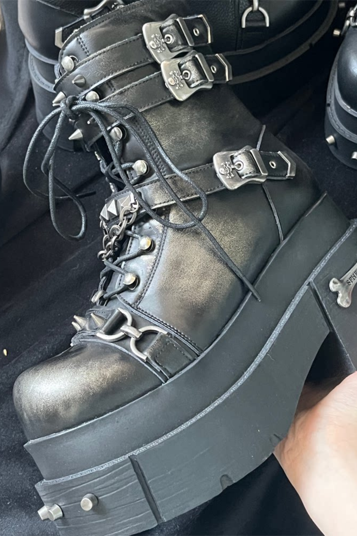 가죽 펑크 플랫폼 부츠