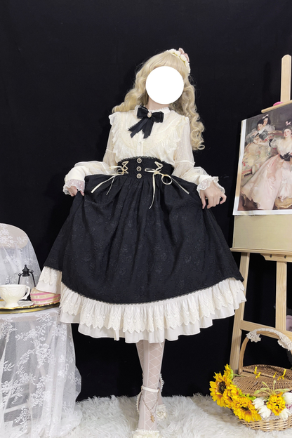 Retro Chic Lolita Shirt + Lace-up High Waist Lolita Skirt