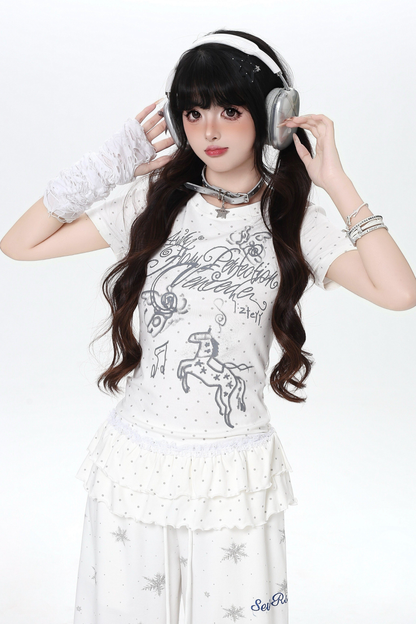 Polka Dot Ruffle Slim-Fit Top