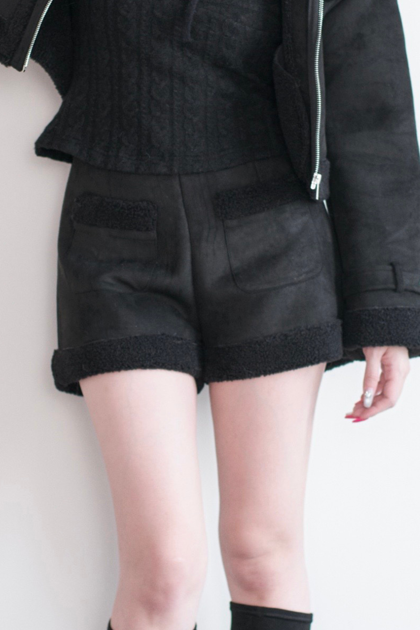 ファーショートコート+ショートパンツ