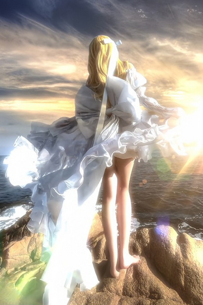 [Pre-order product] Snow Blue Sparkling Series Long Tail Bustier Dress + Back Ribbon