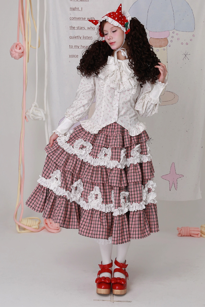 レトロチェックレースティアードロリータスカート