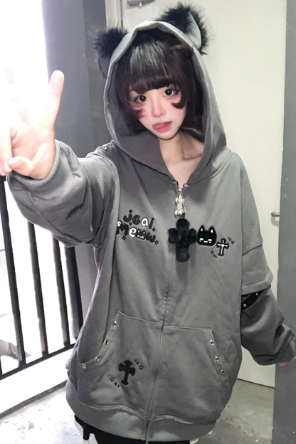 Mouse Hood Loose Hoodie