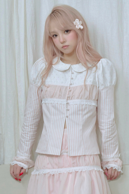 ストライプドールカラーパフスリーブシャツ