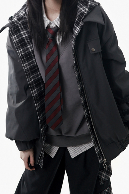 ビッグファーカラージャケット+トップス+スカート+パンツ+チェックフードジャケット