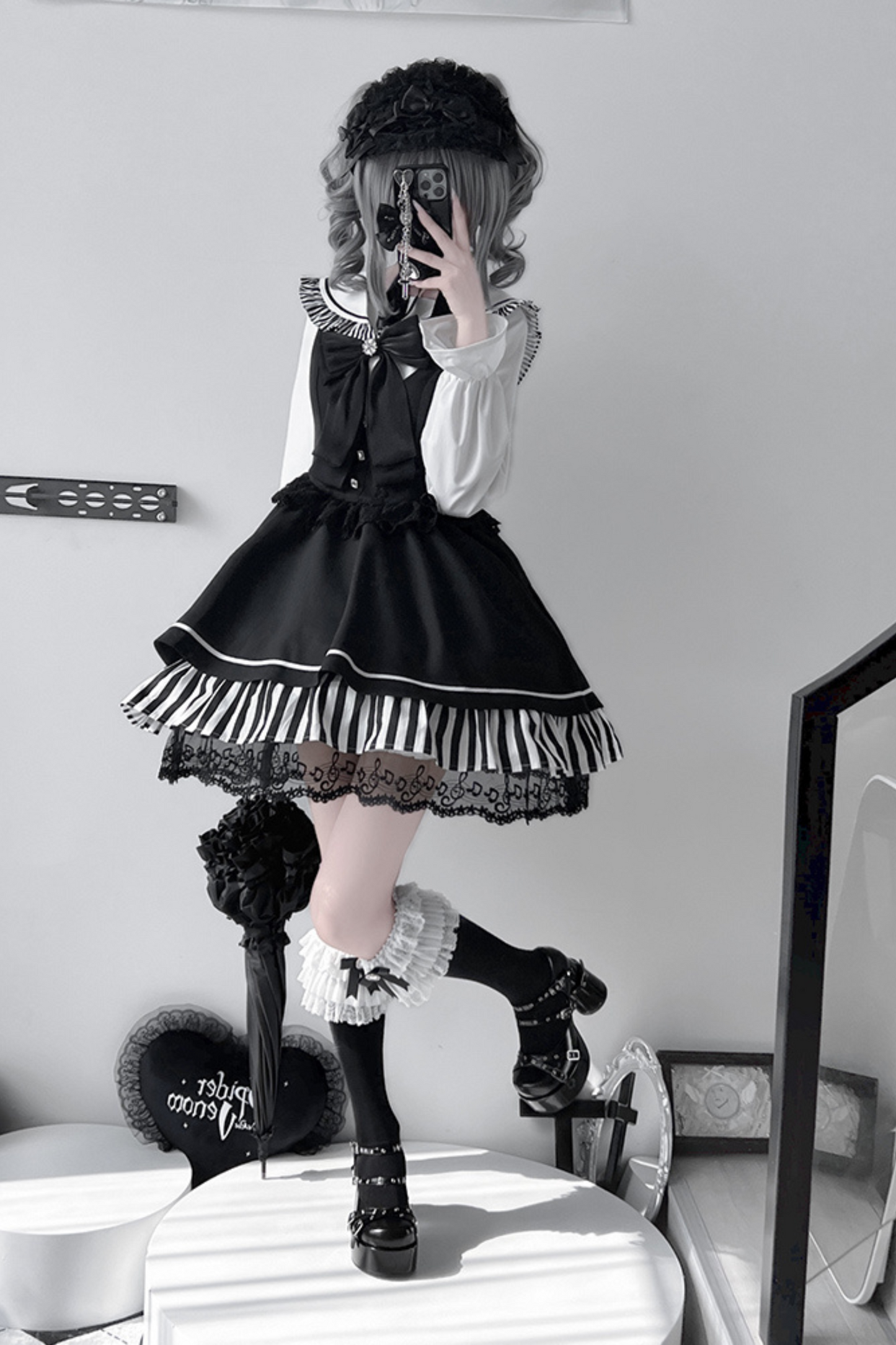 Dark Light Sailor Top + Lace Little Black Skirt