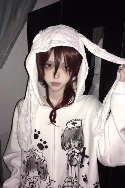 レースフードメディカルガールイラストパーカー