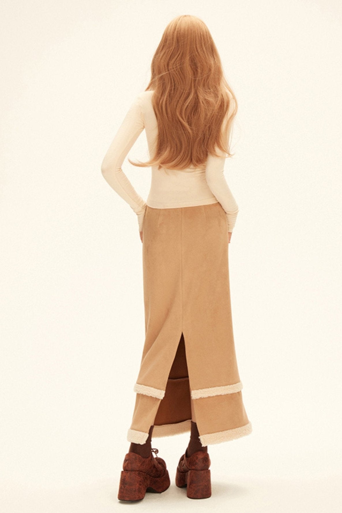 Brown Plash Mailer Slit Skirt