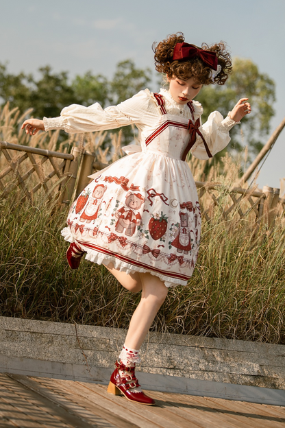 Bear Strawberry Doll Lolita Dress + Short Milk Jacket