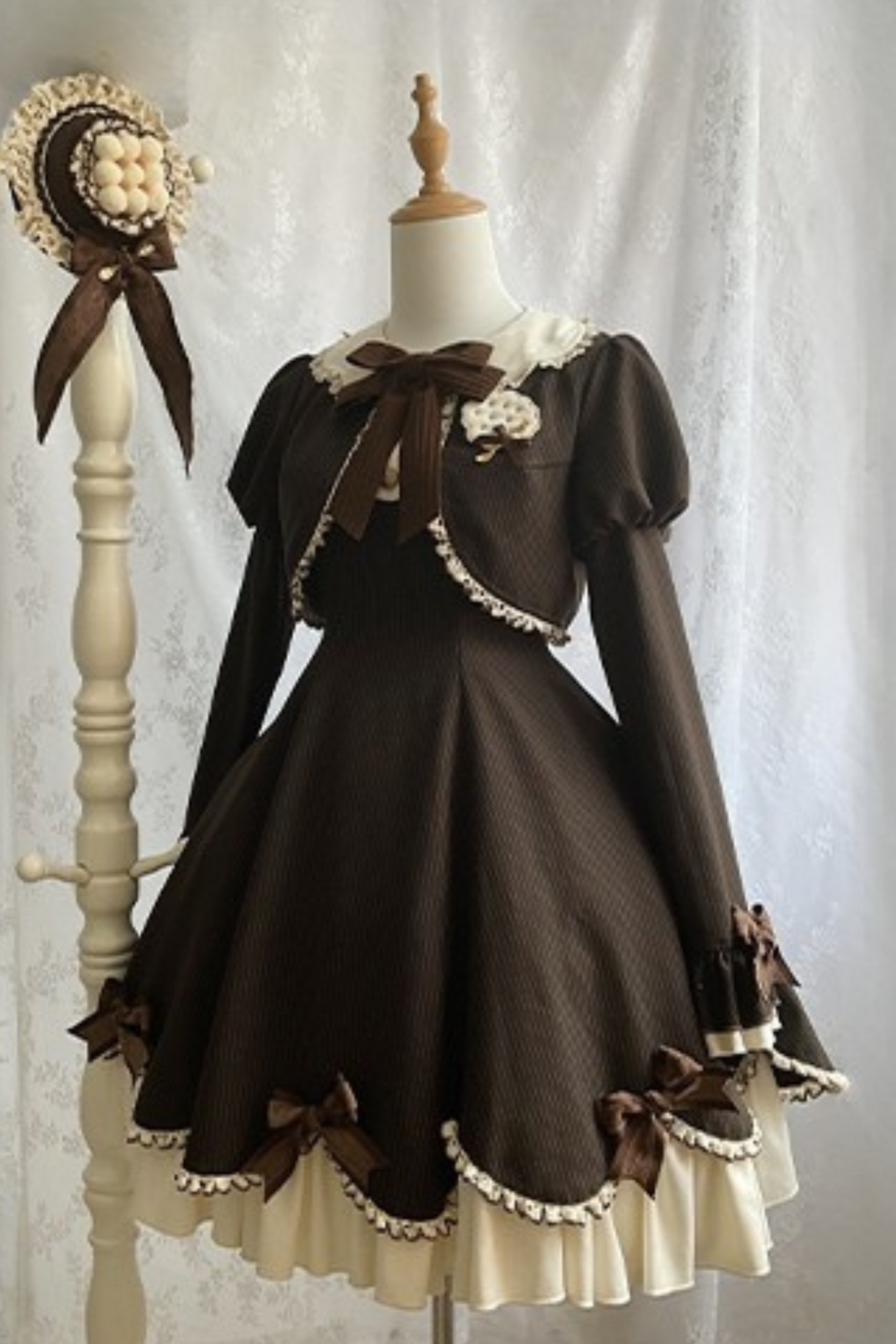 Hazelnut Chocolate Faux Two-piece Dress + Cake Hat