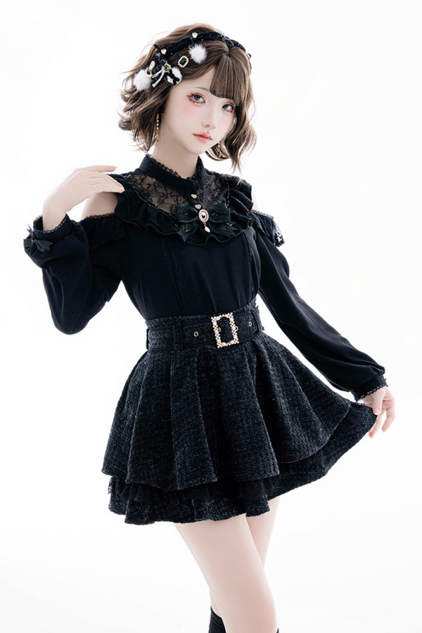 Layered Skirt with Fragrance Sugar Pearl Jewel Belt