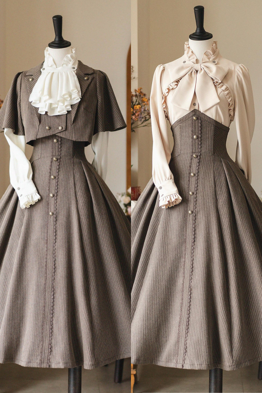 [Vorbestellprodukt] Klassisch Elegante Rüschenhirt Streifen Anzug Set