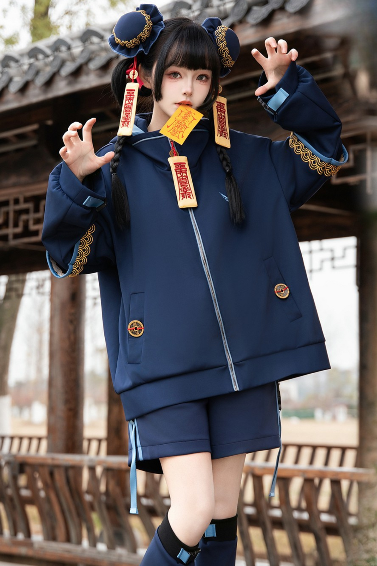 リトルゾンビコスプレフードパーカー+ハーフパンツ+レッグウォーマー