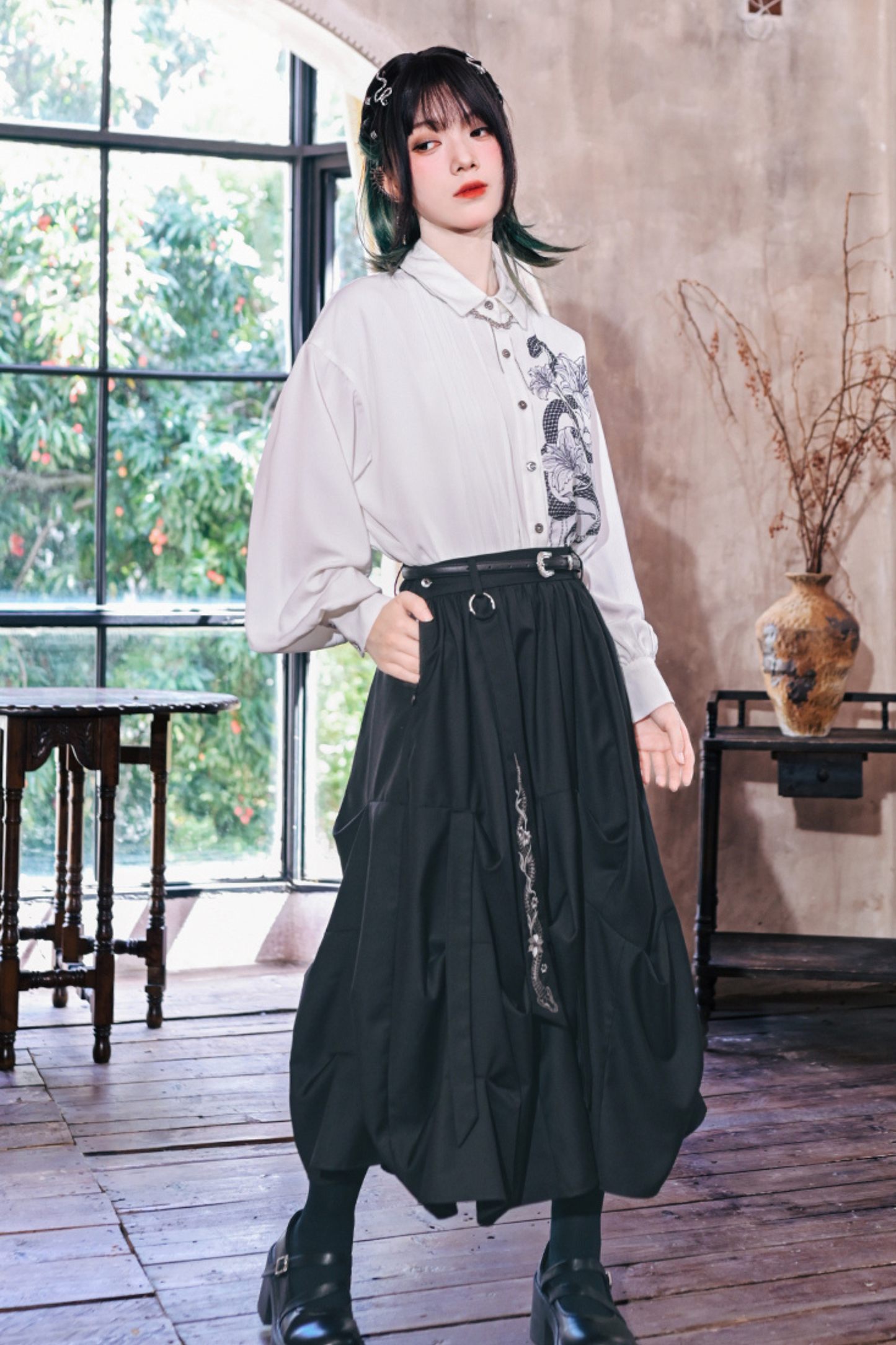 Dark Scale Pleated Skirt