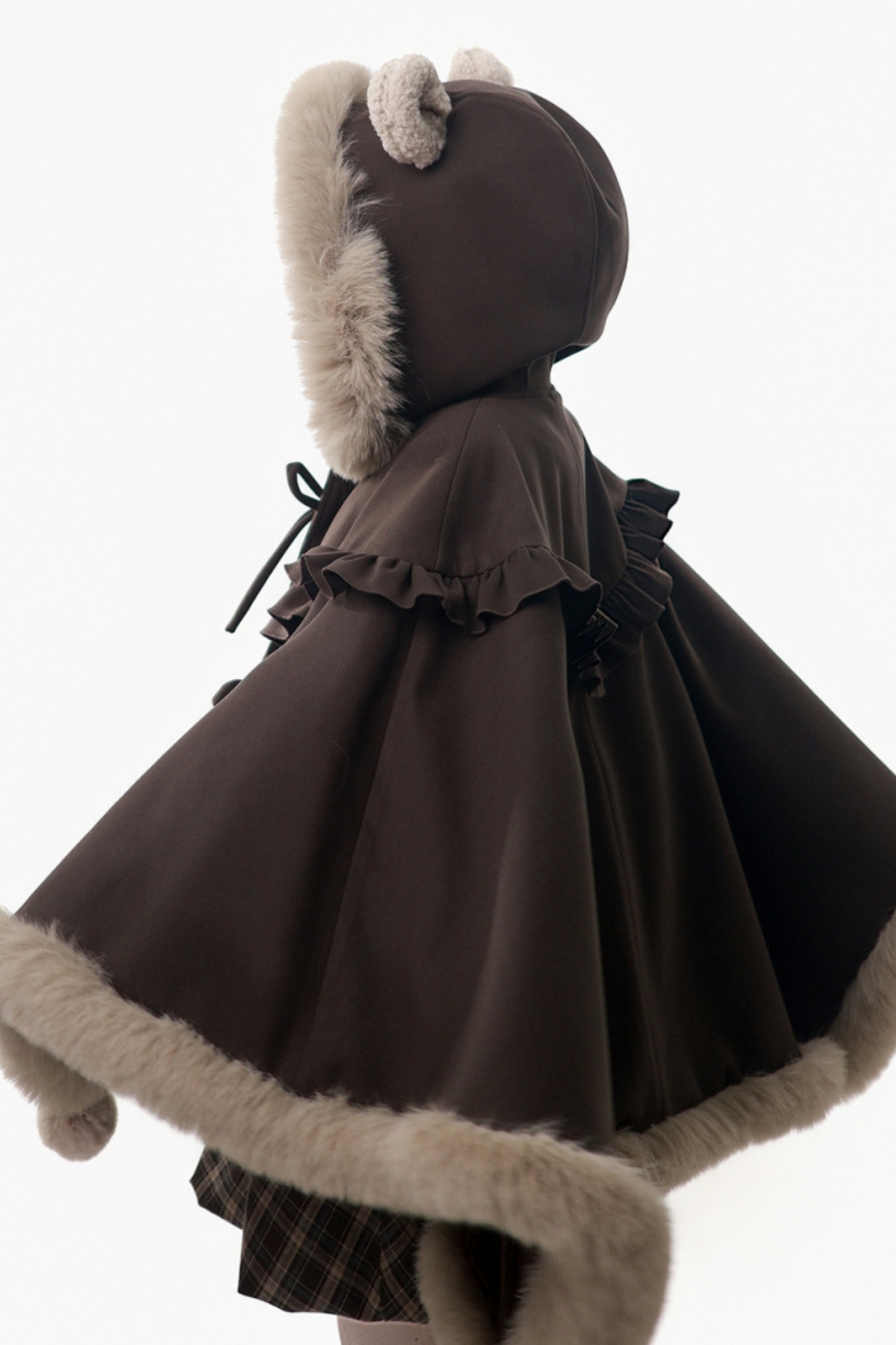 ベルベットベアフードケープ+トップス+サスペンダースカート+レッグカバー