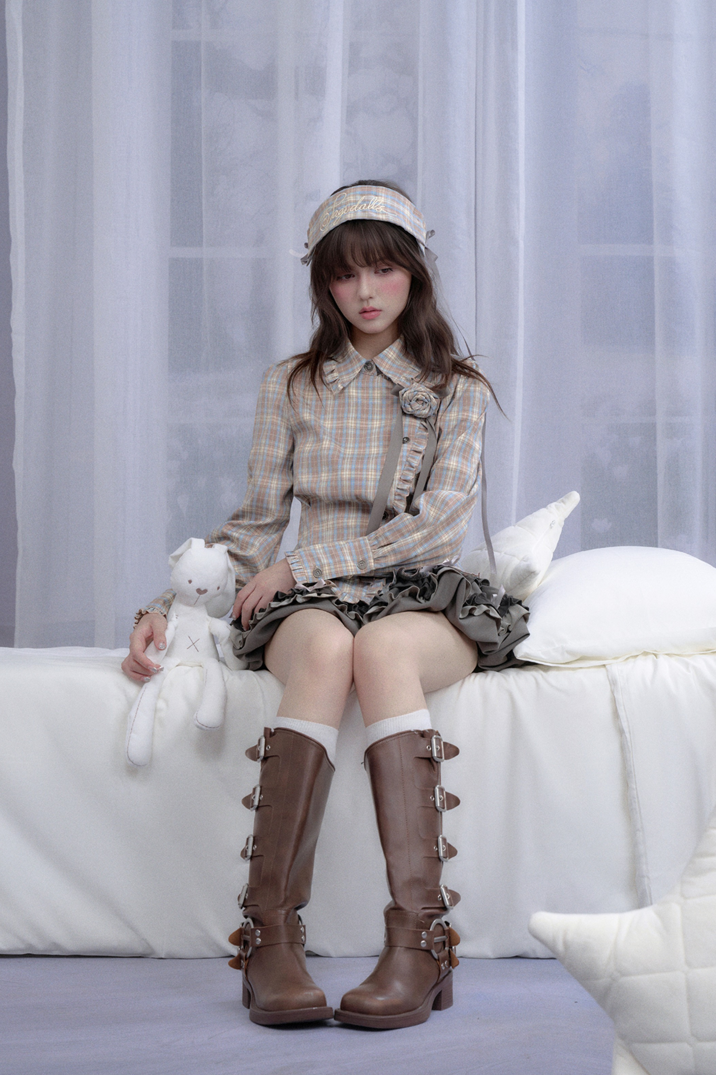 ローズガーデンガールチェックシャツ+ヘアバンド