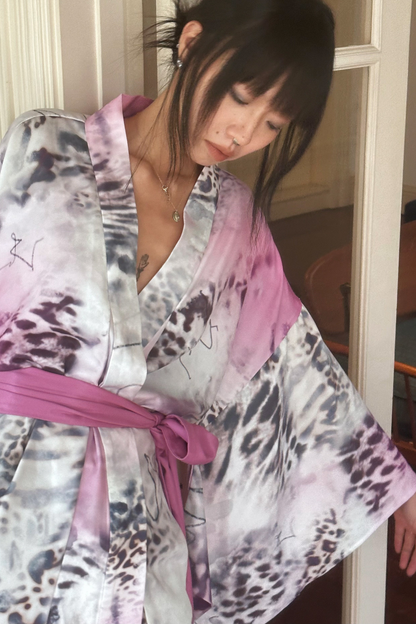 ヒョウ柄浴衣+リボン帯