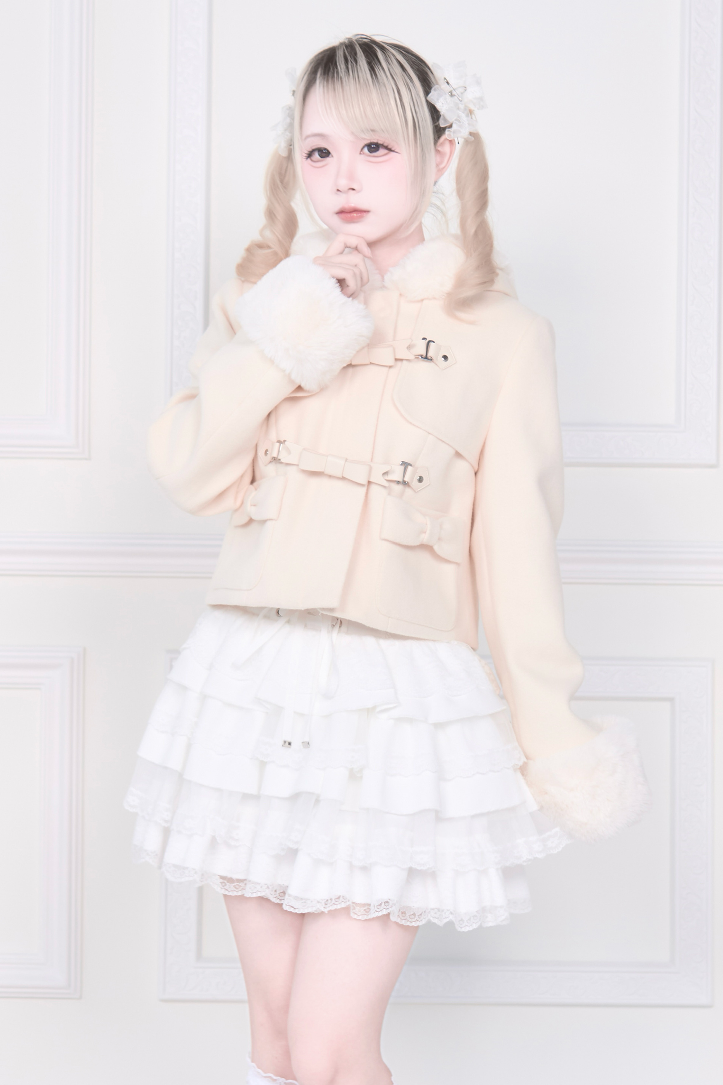 Ribbon Buckle Fur Short Coat