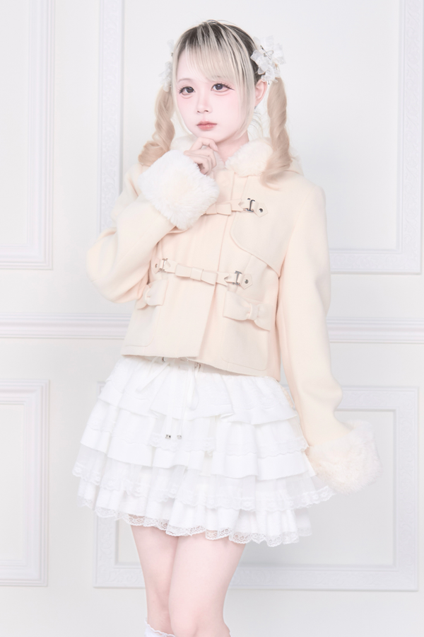 Ribbon Buckle Fur Short Coat