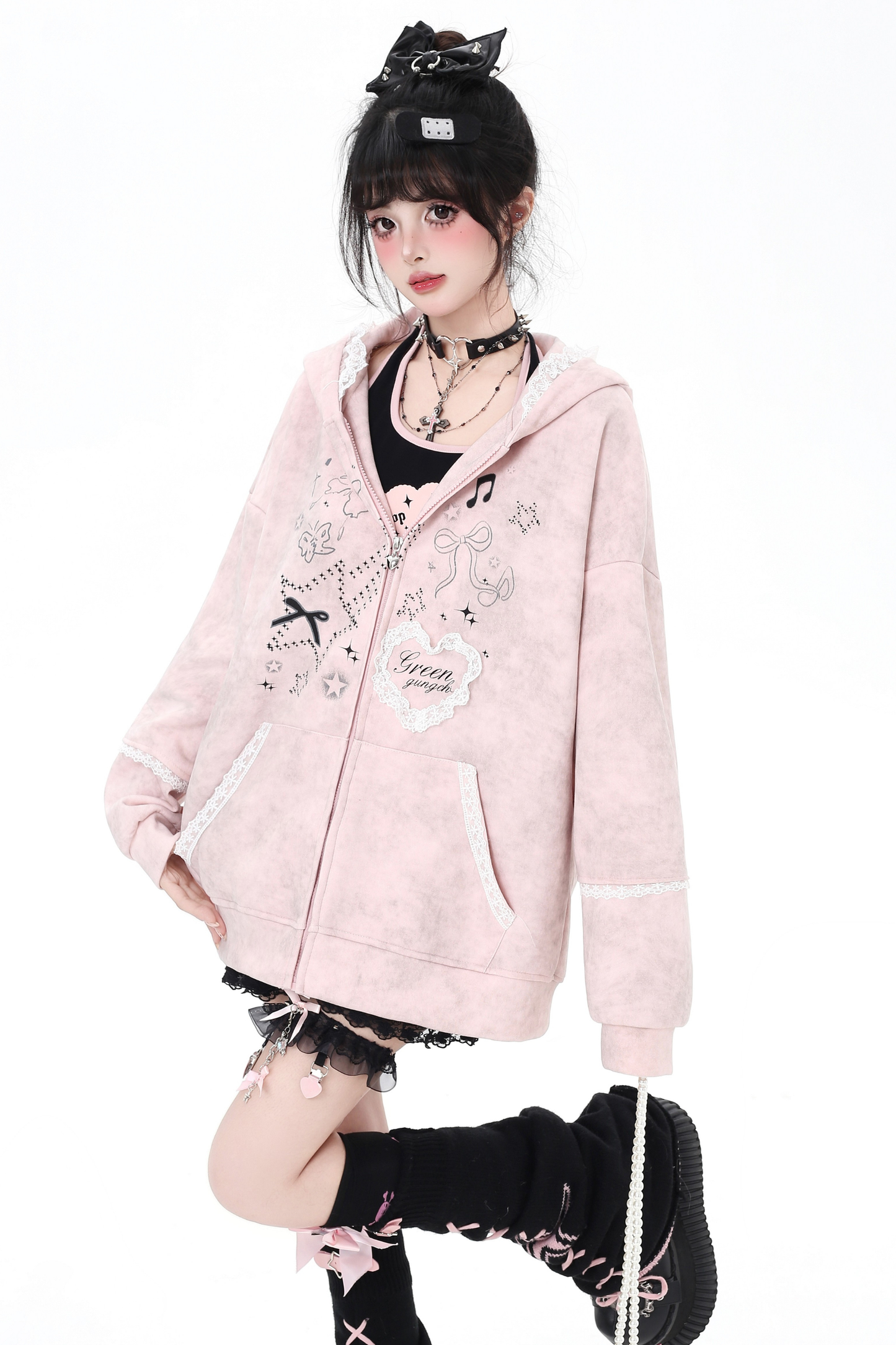 レースバニーフードルーズパーカー