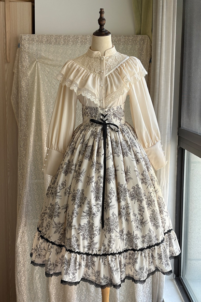 Sketch Wild Rose Elegant Herringbone Lolita Skirt